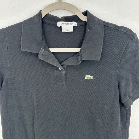 Lacoste‎ Women's Medium Black Short Sleeve Polo Shirt Classic Fit Preppy Sporty - Picture 2 of 6